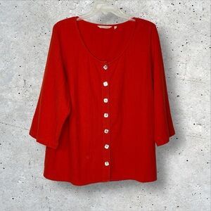 Soft Surroundings Bar Harbor Orange 3/4 Sleeve Top Iridescent Buttons Womens L